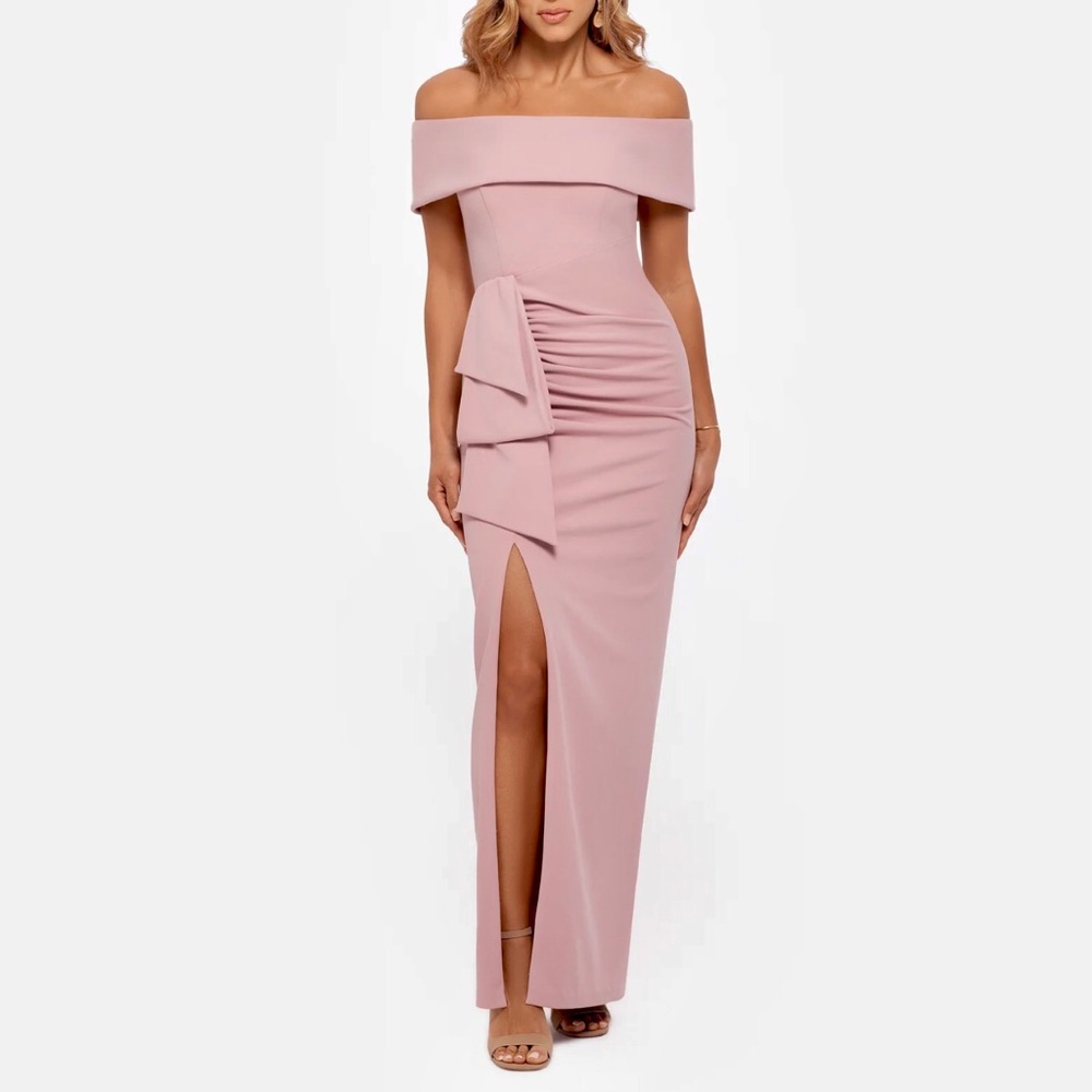 Xscape Off-Shoulder Pink Gown